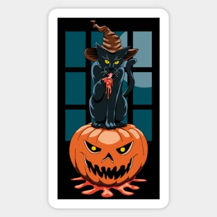 Halloween black cat witch on a pumpkin Sticker